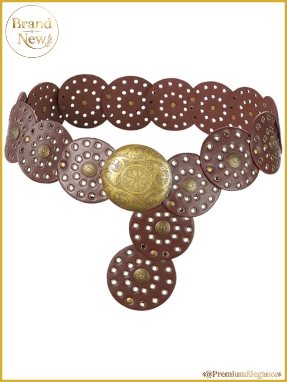Wide Disc Belt Women Vintage Hollow Boho PU Leather